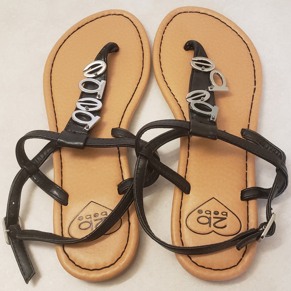 Bebe Letter Dangle Charm Thong Sandals